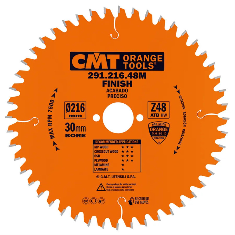 D:216x2,8mm,d:30mm,Z:48, Pilový kotouč pro elektronářadí univerzální, C29121648M, CMT Orange, -5°Neg