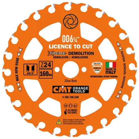 D:160x2,3mm,d:20mm,Z:24, Pilový kotouč na demoliční práce, 286.760.24H, CMT XTreme