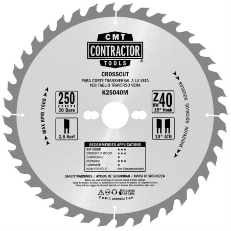 D:160x2,2mm,d:20mm,Z:24, Pilový kotouč na dřevo, K16024H-X10, CMT Contractor, Masterpack 10 ks