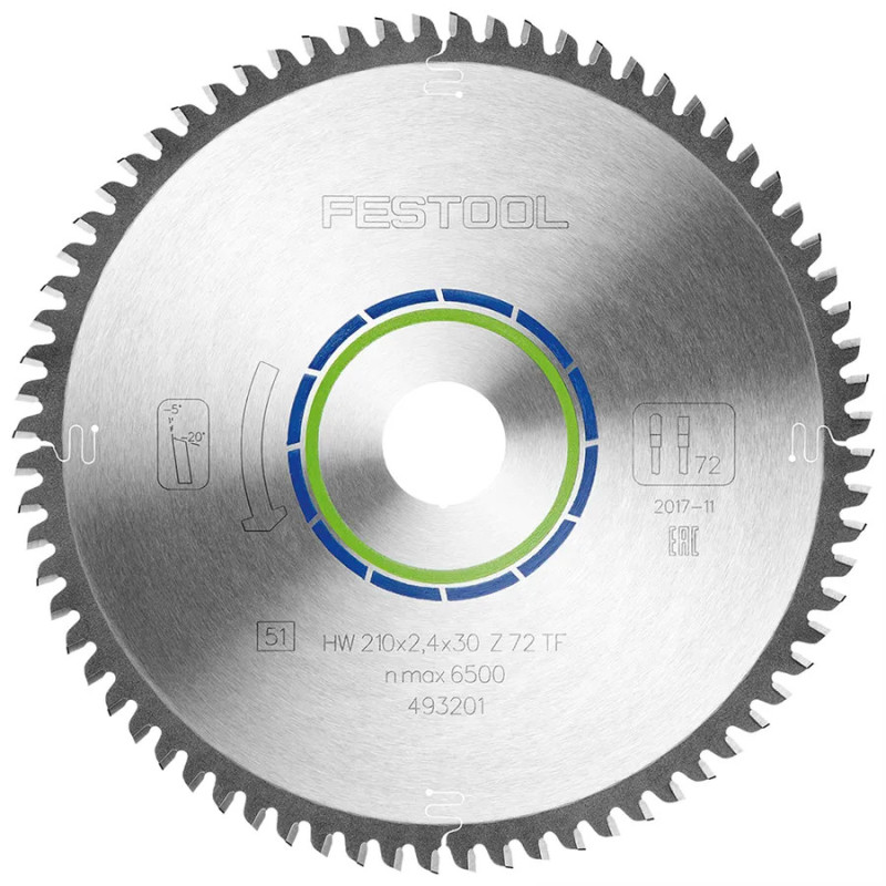 D:210x2,4mm,d:30mm,TF:72, Pilový kotouč do okružních pil, 493201, ALUMINIUM/PLASTICS, Festool