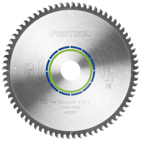 D:210x2,4mm,d:30mm,TF:72, Pilový kotouč do okružních pil, 493201, ALUMINIUM/PLASTICS, Festool