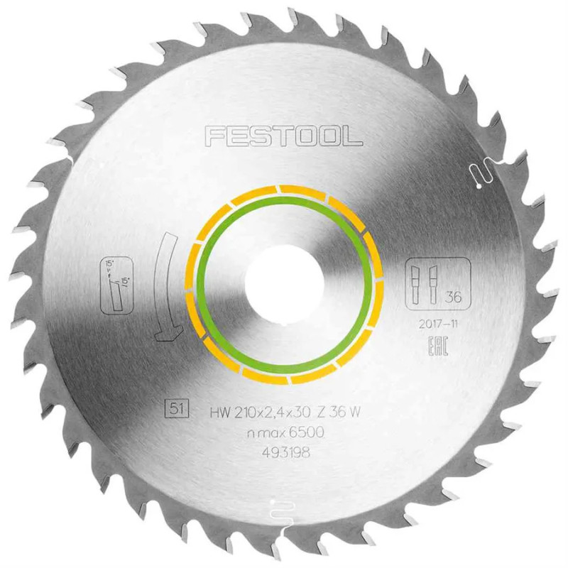 D:210x2,4mm,d:30mm,W:36, Pilový kotouč do okružních pil, 493198, WOOD UNIVERSAL, Festool