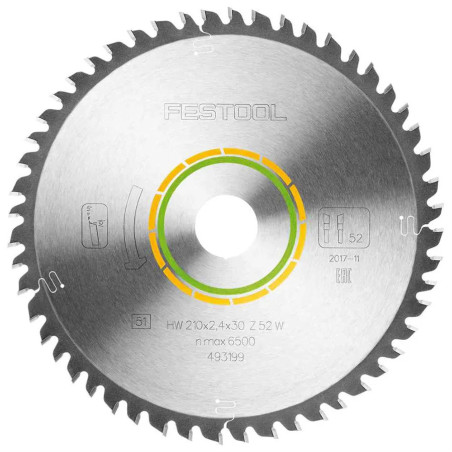 D:210x2,4mm,d:30mm,W:52, Pilový kotouč do okružních pil, 493199, WOOD FINE CUT, Festool