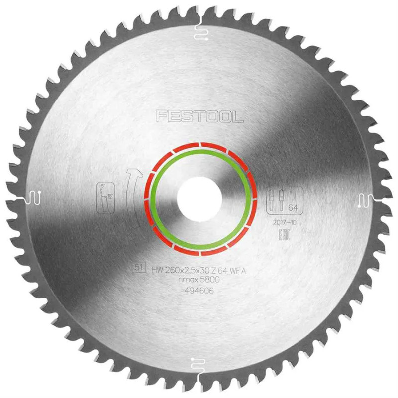 D:260x2,5mm,d:30mm,WZ/FA:64, Pilový kotouč do okružních pil, 494606, LAMINATE/HPL, Festool