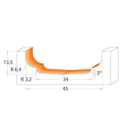 D:45mm,d2:34mm,I:13,5mm, R:3,2-6,4 S:12mm, Čelní fréza na výplně dvířek, C97050311, CMT