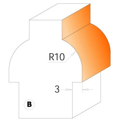 R:10,D:22mm,I:19mm, profil B S:8mm, Fréza na příčky prosklených dvířek, C95530711F, CMT