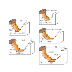 R:4,76-6,35-D:34,9x18,5mm,S:8mm, Profil E, Profilová čelní fréza s ložiskem, C96530311B, CMT